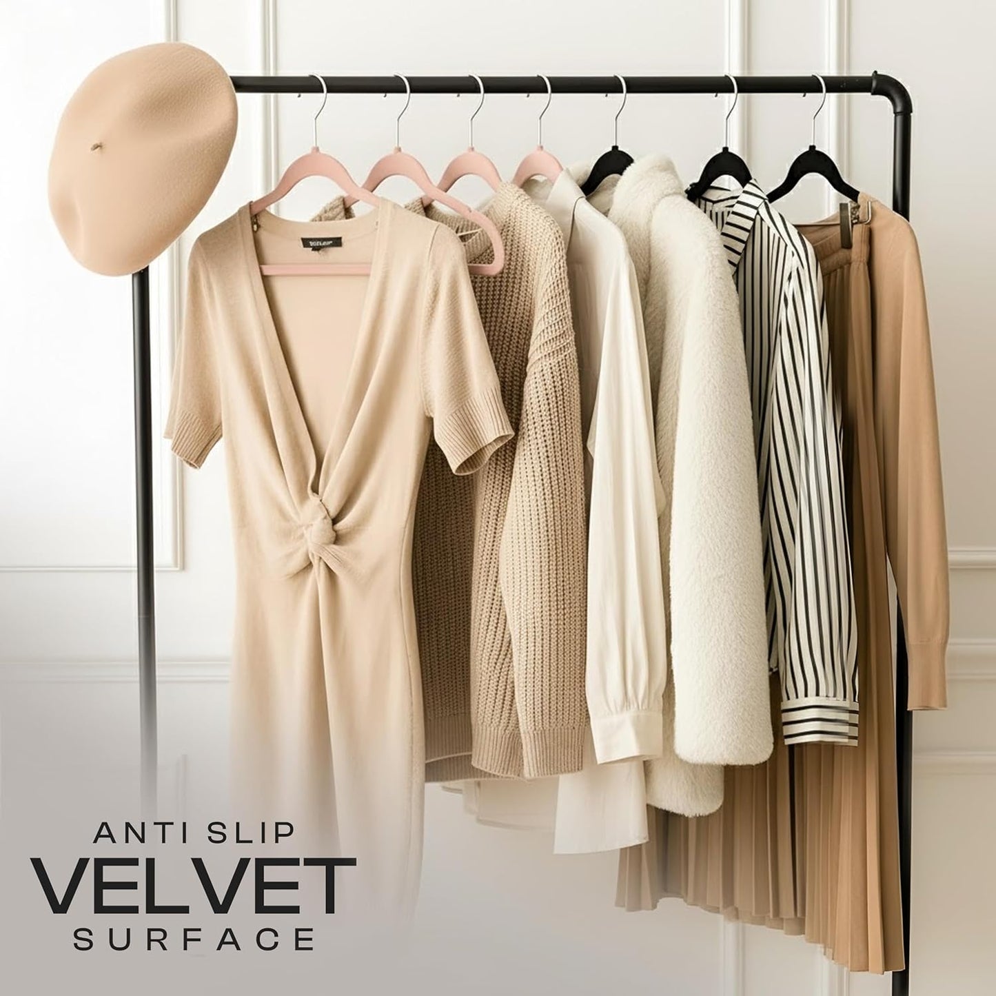 Utopia Home Velvet Hangers - Luxury Non-Slip Slim Coat & Pant Hangers, Space-Saving 50 Pack | Pink