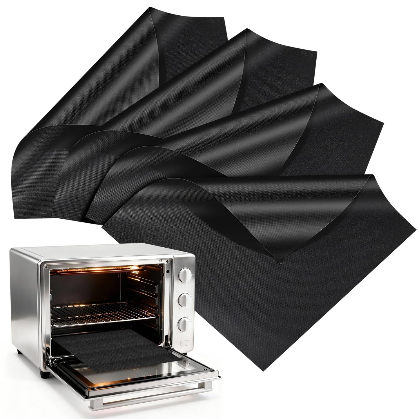 Updated 4 Pack 11.6"x11.6" Toaster Oven Liners for Bottom of Oven, Reusable Non-Stick Heat Resistant Air Fryer Liners, Compatible with Ninja, Breville, Cuisinart, Cosori, Black & Decker, Emeril