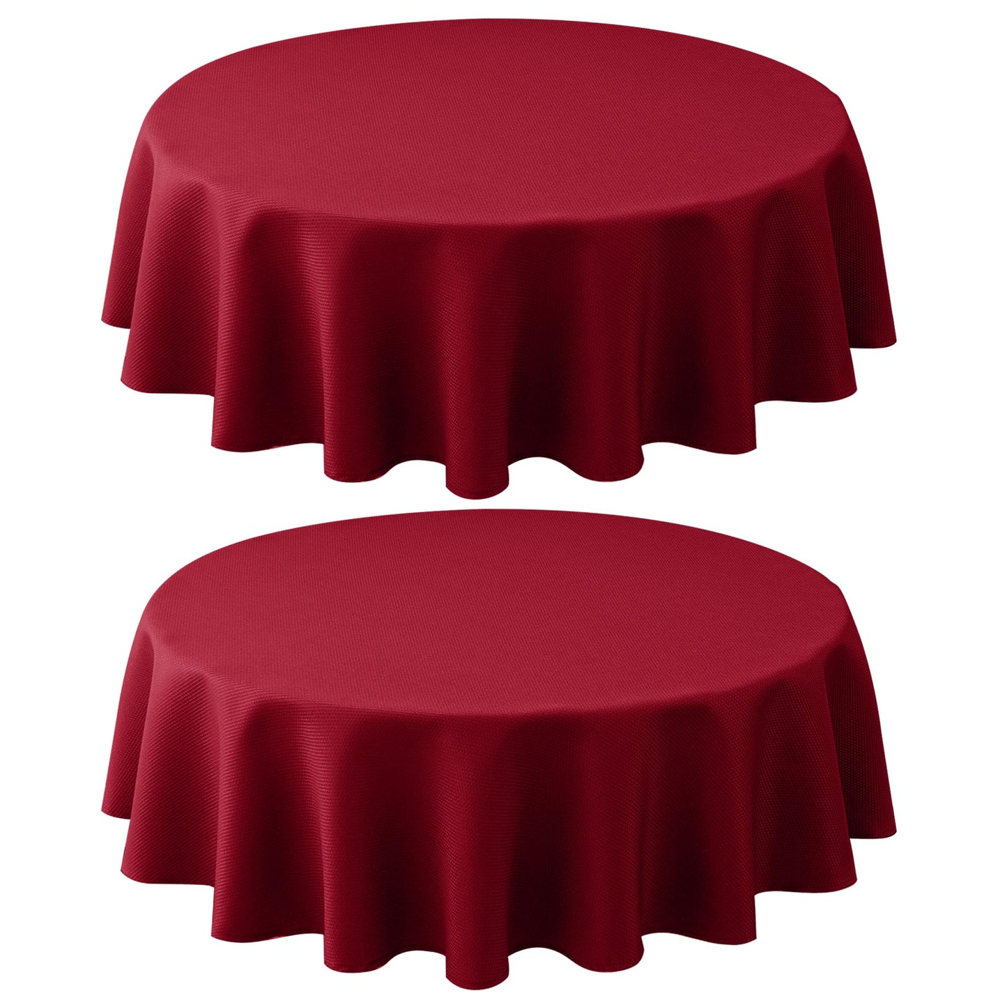 Biscaynebay 2 Pack Textured Fabric Round Tablecloths 70", Red Water Resistant Tableclothes Small Circle Folding Table Covers Linen for Dining, Kitchen, Wedding, Parties etc Machine Washable
