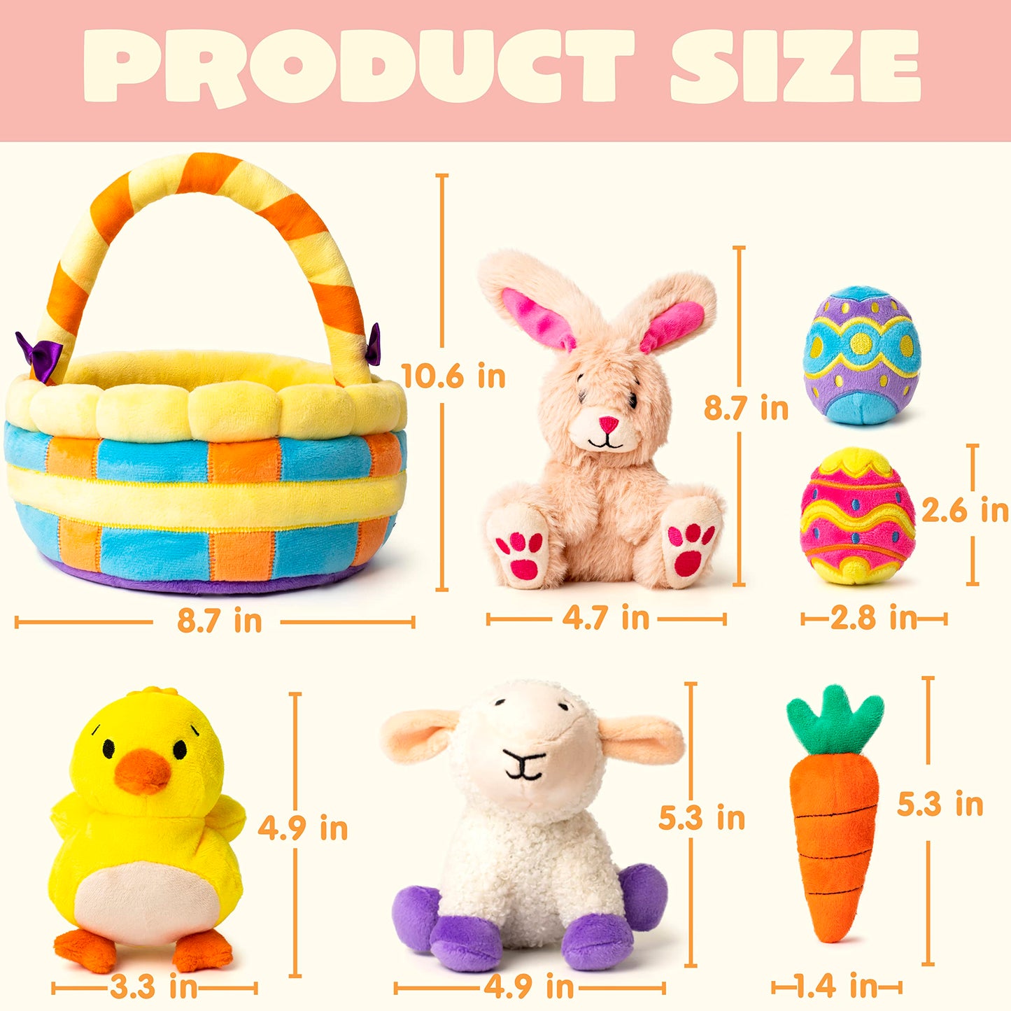 JOYIN 7 PCS Easter Basket Plush Playset Stuffers with Lamb Bunny Chick Carrot Egg Toys, Easter Party Favors Decorations Gifts Supplies for Baby Girls Boys Toddler Kids of All Ages
