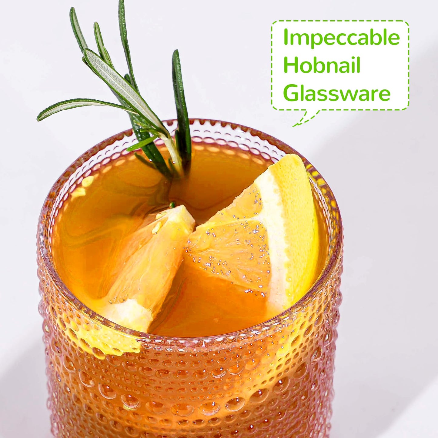 Hobnail Drinking Glasses with Bamboo Lids and Glass Straw 4Pcs Set - 14oz Vintage Glass Cups, Water Glasses, Iced Coffee Glasses, Cute Tumbler Cup, Ideal for Cocktail, Whiskey, Gift - Cleaning Brushes