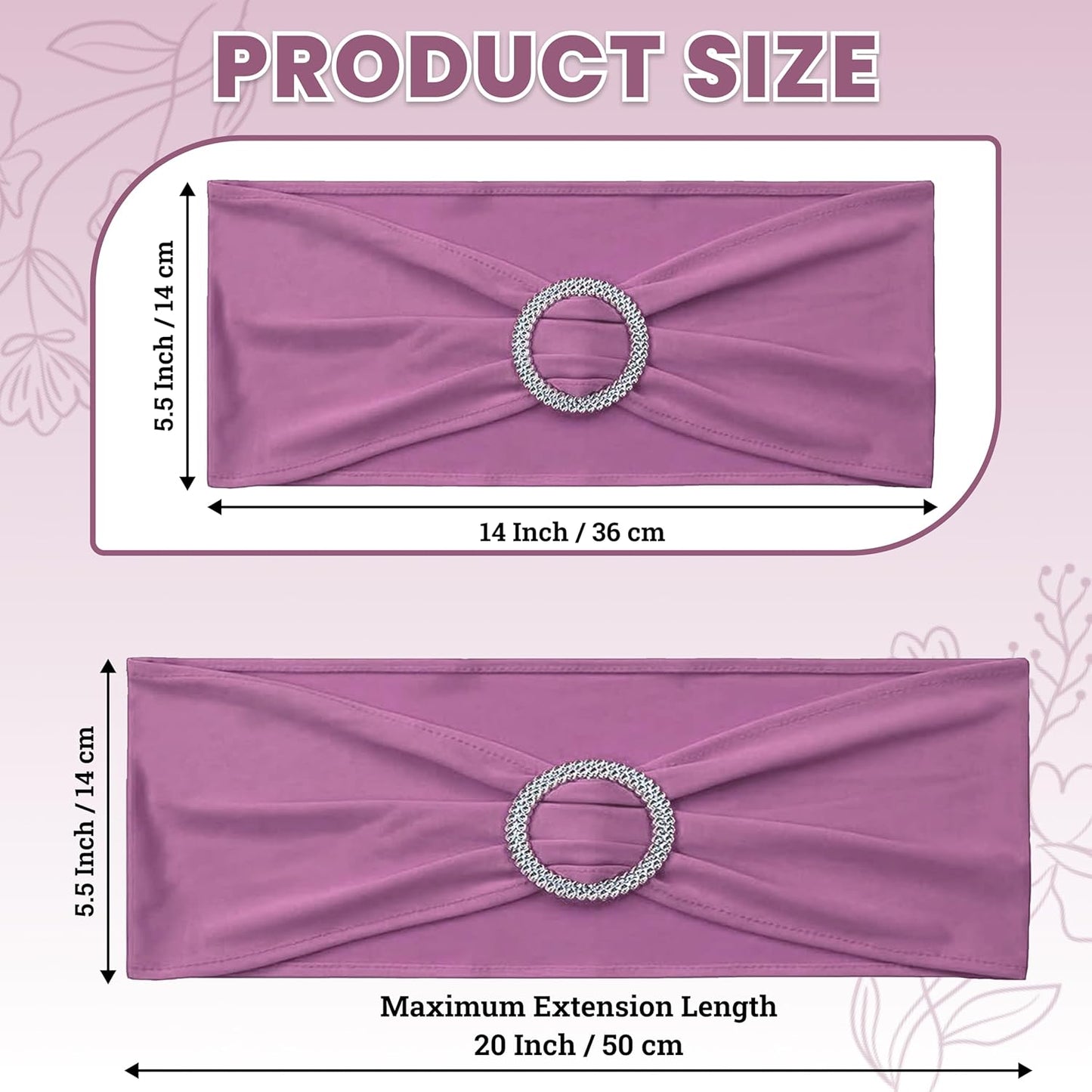 MDS Premium Spandex Chair Sashes - Stretchy Bow Covers with Buckle Slider | Fits Universal Dining Chairs - Dusty Pink (Pack of 50)