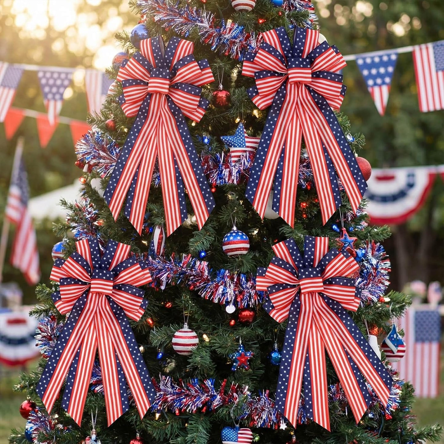 Patriotic Classic | 20.87" Large Red, White & Blue Wired Edge Bow - Pre-Made Flag Wreath Decor for Memorial Day & Independence Day