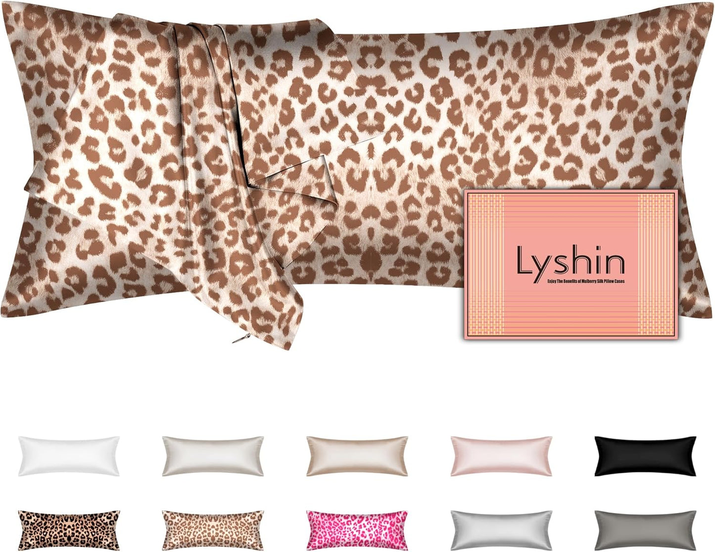 Skiennix Silk Body Pillow Cover - Ultra Smooth & Breathable Cooling Satin | Leopard Beige (20x54 Inches)
