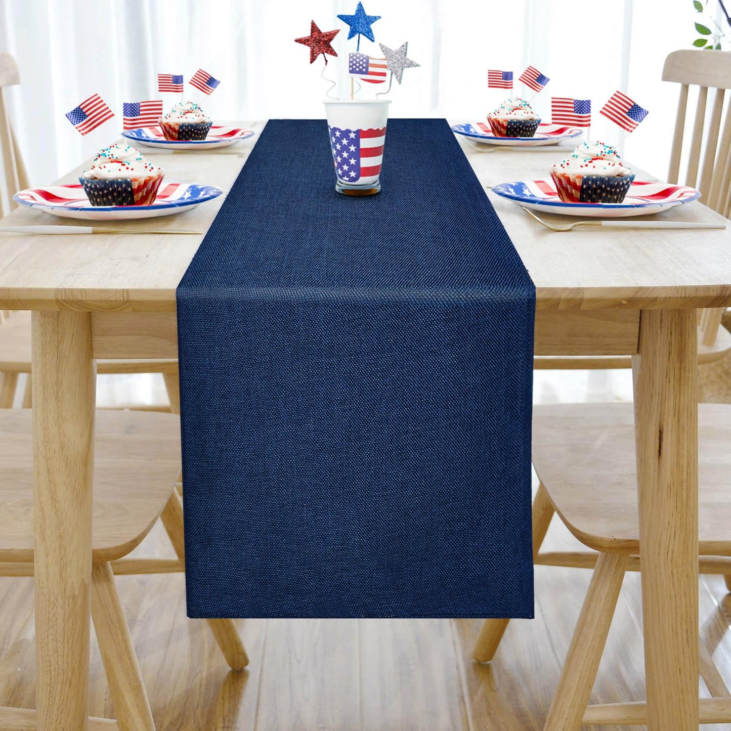 Navy Blue Table Runners 13x108 inches 2 Pieces Burlap Runner 4th of July Decorations for Home, Farmhouse, Dining Linens Decoration Independence Day