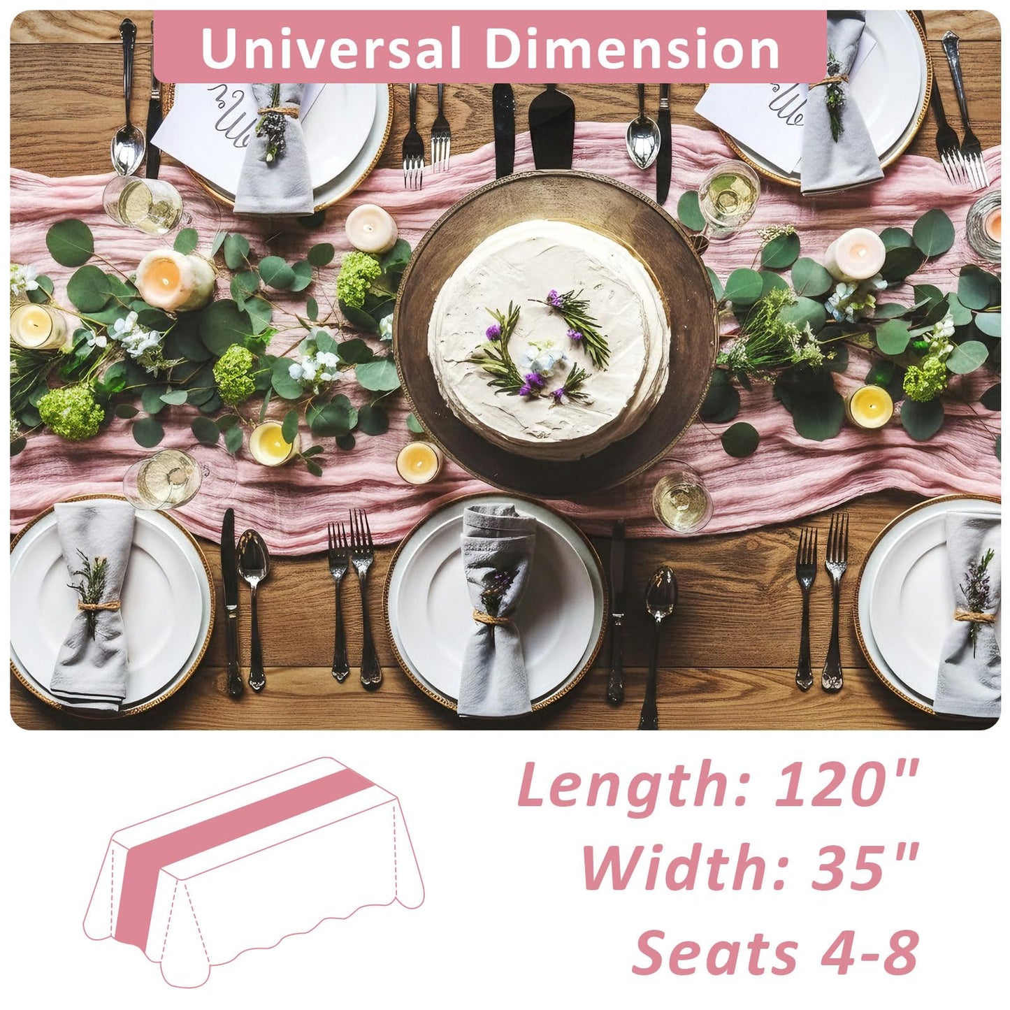 Dusty Pink Cheesecloth Table Runner, 10 FT Boho Rustic Cheese Cloth Gauze, 35x120 Inches Centerpieces Decor for Wedding Spring Easter Baby Bridal Shower Party Decoration, 1 Pack