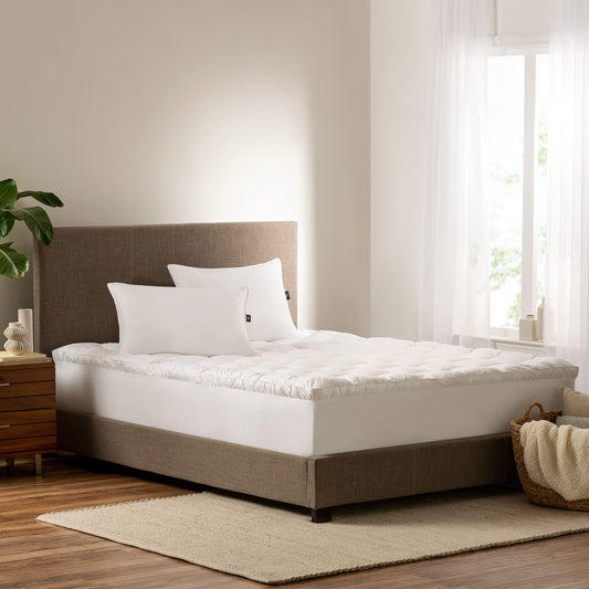 Serta Down Illusion Soft Hypoallergenic 2 inch Pillowtop Simple Fit Mattress Topper, Queen, White