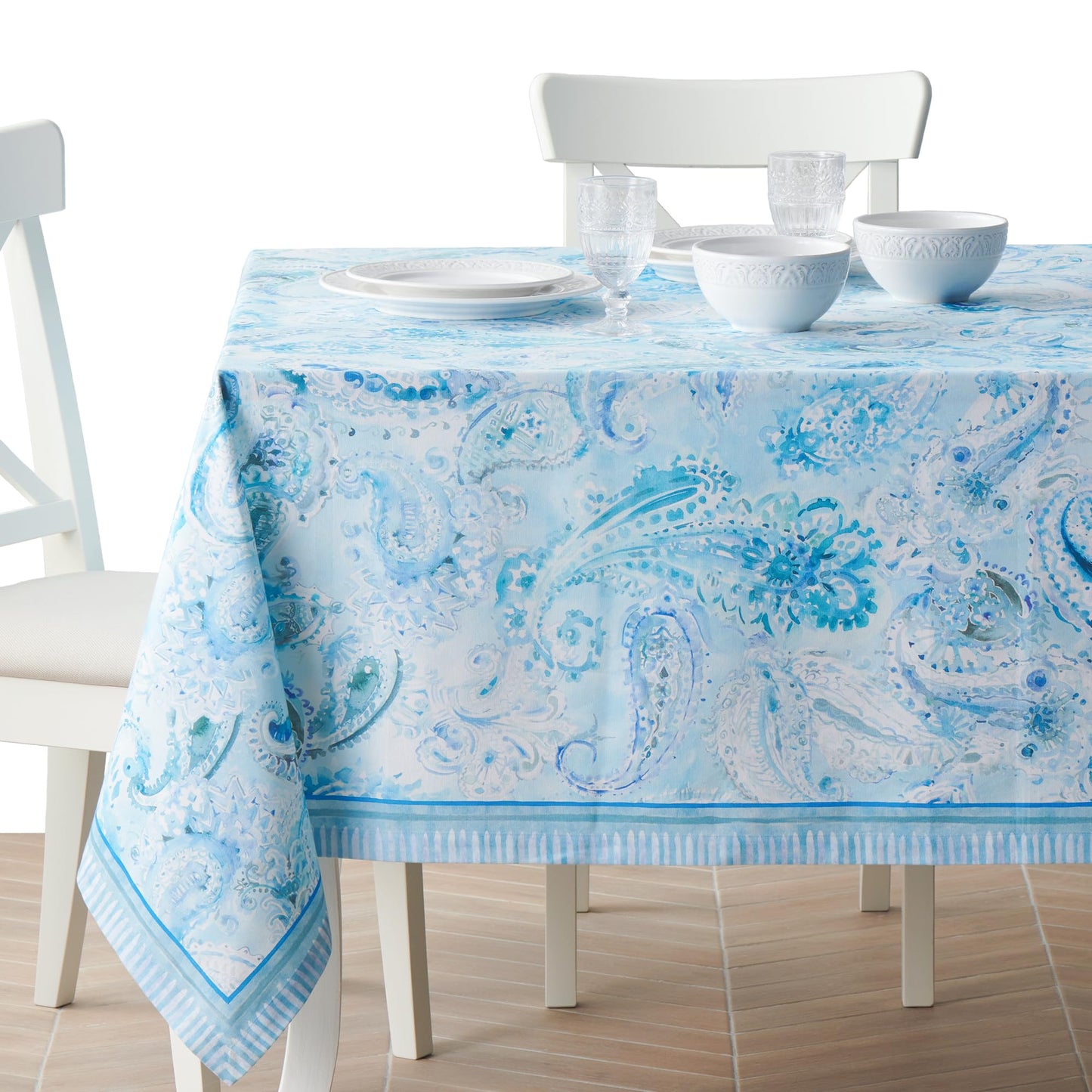 Maison d' Hermine Premium Table Cloth Rectangle Table 100% Combed Cotton 120 x 70 Inches Tablecloth Reusable Decorative for Dining Room, Farmhouse, Home, Party, Festive & Wedding - Paisley Blues