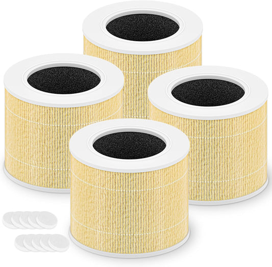 LEVOIT Core Mini Replacement Filter - 3-in-1 High-Efficiency Activated Carbon Filter | Includes 4 Filters & 10 Fragrance Sponges - Yellow