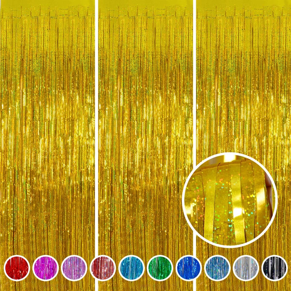 Melsan Graduation Decorations 2026 - Gold Foil Fringe Curtains | 3 Pack 3.2 x 8.2 ft Party Backdrop