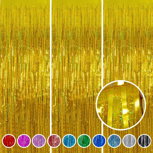 Melsan Graduation Decorations 2026 - Gold Foil Fringe Curtains | 3 Pack 3.2 x 8.2 ft Party Backdrop
