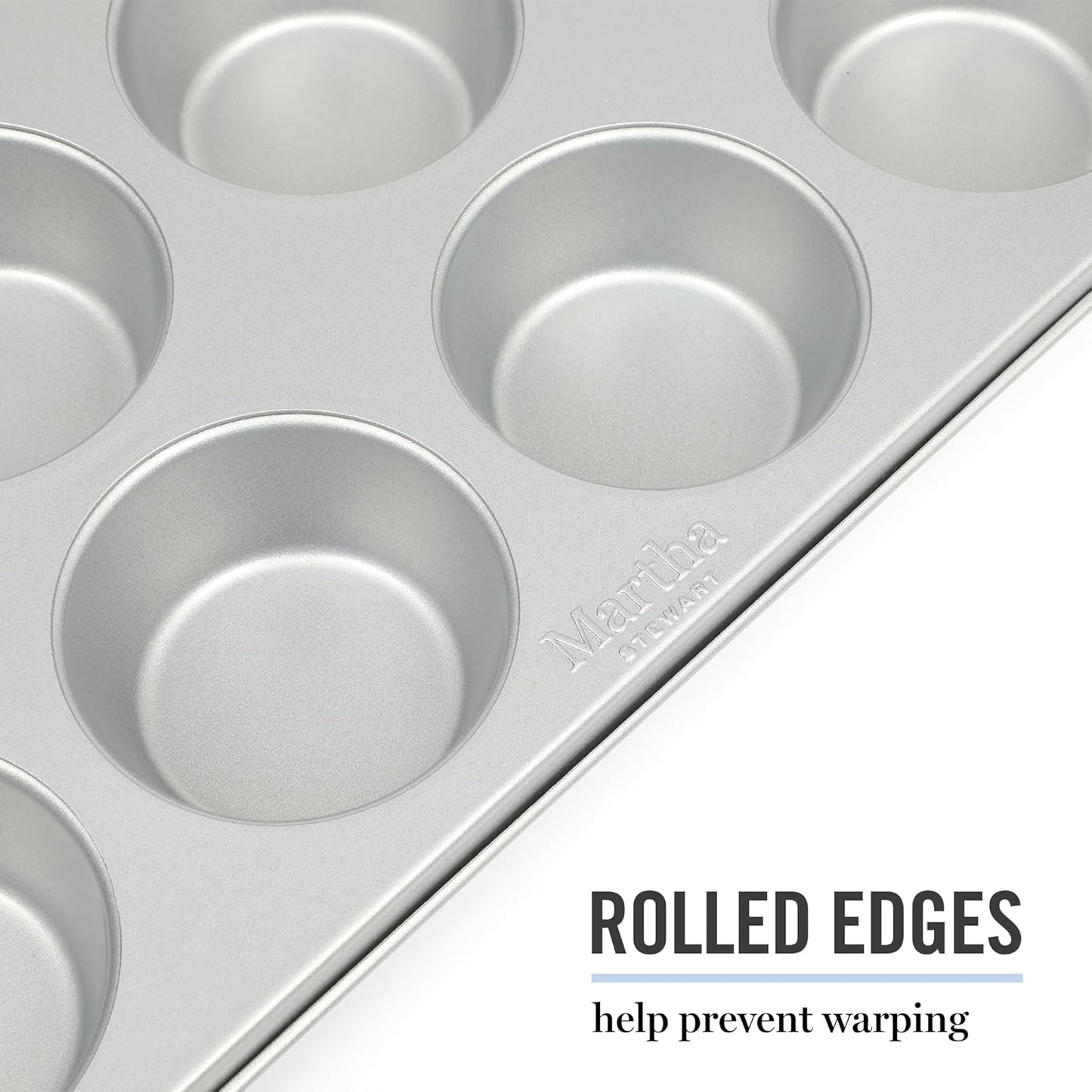 Martha Stewart Gallen 12-Cup Nonstick Muffin & Cupcake Pan - Durable Silver Bakeware for Perfect Treats