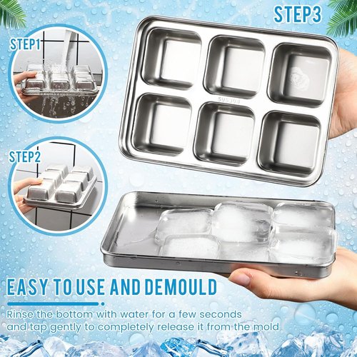 Domensi Stainless Steel Ice Cube Trays - 4 Pack Durable Molds with Lid for Easy Release | Dishwasher Safe