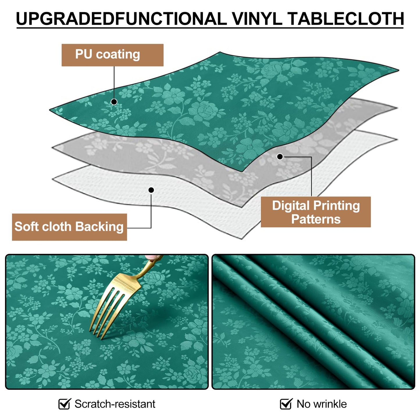 Smiry Rectangle Table Cloth, Waterproof Heavy Duty Vinyl Tablecloths, Wipeable Washable Table Cover for Kitchen and Dining Room (Christmas Green, 60" X 84")