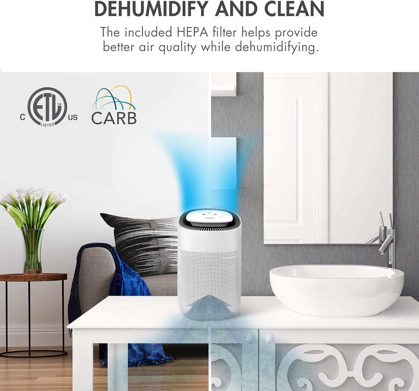 Tenergy Sorbi 1000ml Air Dehumidifier - True HEPA Filter, Auto Shutoff, Ultra-Quiet for Closets & Bathrooms