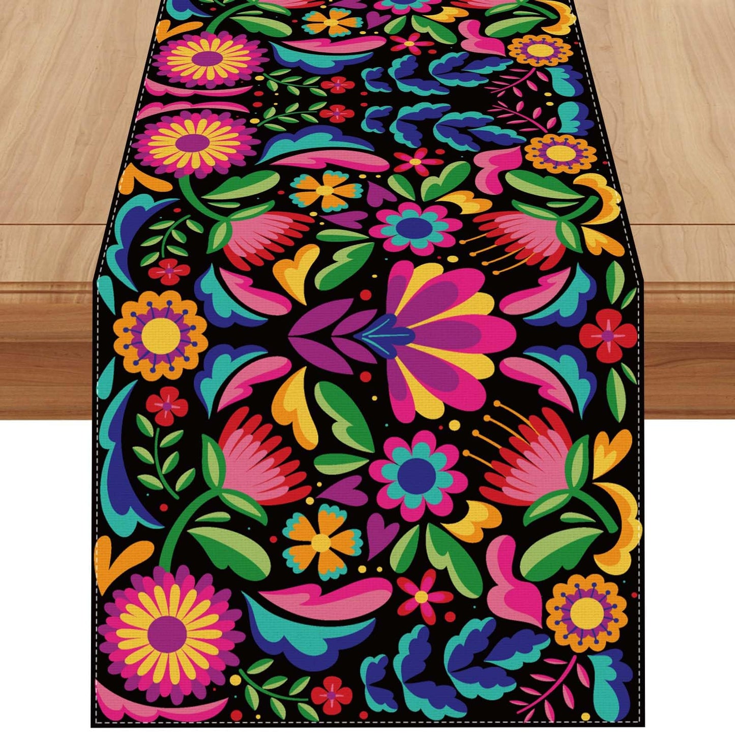 Mexican Fiesta Table Runner Cinco De Mayo Tablecloth Dia De Los Muertos Decor Day of The Dead Decorations and Supplies for Home 13x90 Inch