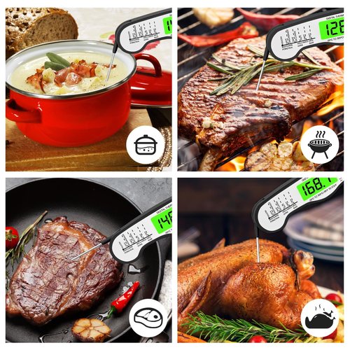 AWLKIM® Meat Thermometer Digital - Fast Instant Read Food Thermometer for Cooking, Candy Making, Outside Grill, IP67 Waterproof Kitchen Thermometer with Backlight, Stocking Stuffers for Men - Black