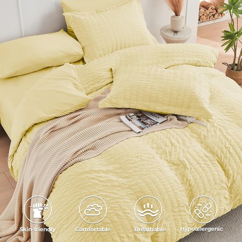 HYMOKEGE Yellow Queen Comforter Set - 7-Piece Luxury Bedding Set for All Seasons | Includes Comforter, Sheets & Pillowcases
