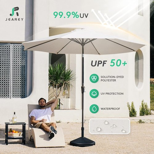 JEAREY 9FT Outdoor Patio Umbrella - Push Button Tilt & Crank | UV Protection & Waterproof (Creamy White)