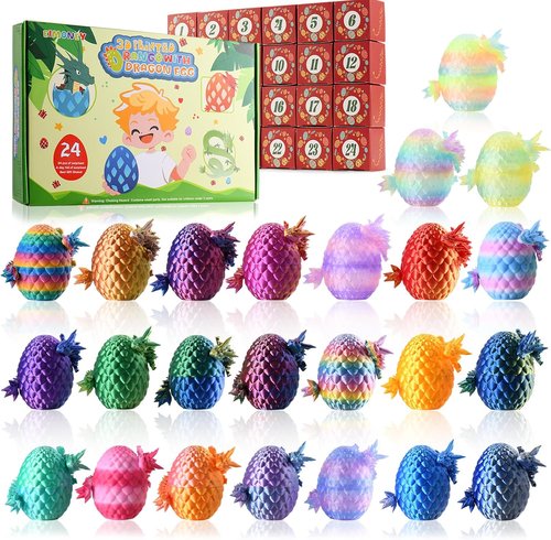 EIMONEY 3D Printed Dragon Egg Advent Calendar - 24PCS Realistic Movable Dragons | Multicolor Design for Kids & Adults