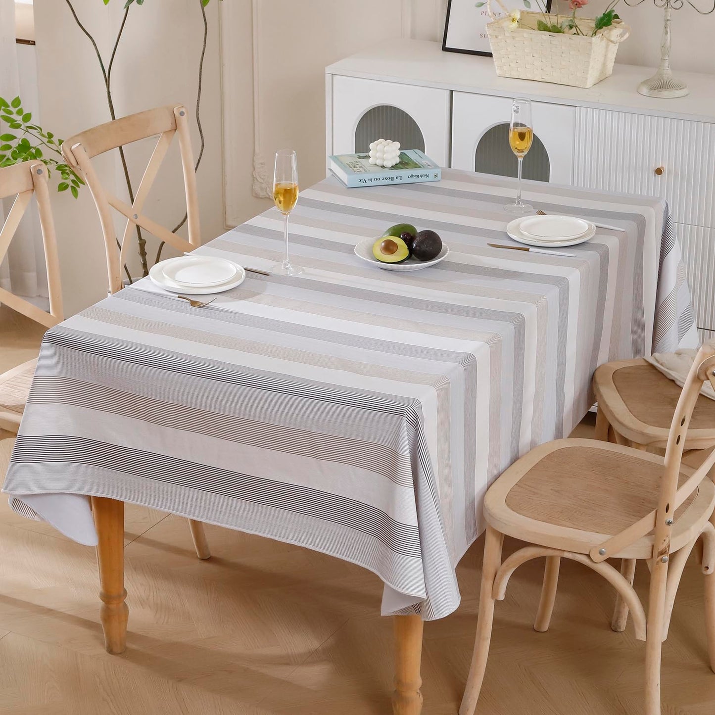 Walrus Heavy Duty Vinyl Tablecloth with Flannel Backing Waterproof Oil-Proof Plastic Table Cloth Stain-Resistant Wipeable Rectangle or Square Table Cover for Indoor and Outdoor (Line,54x54 Inch)