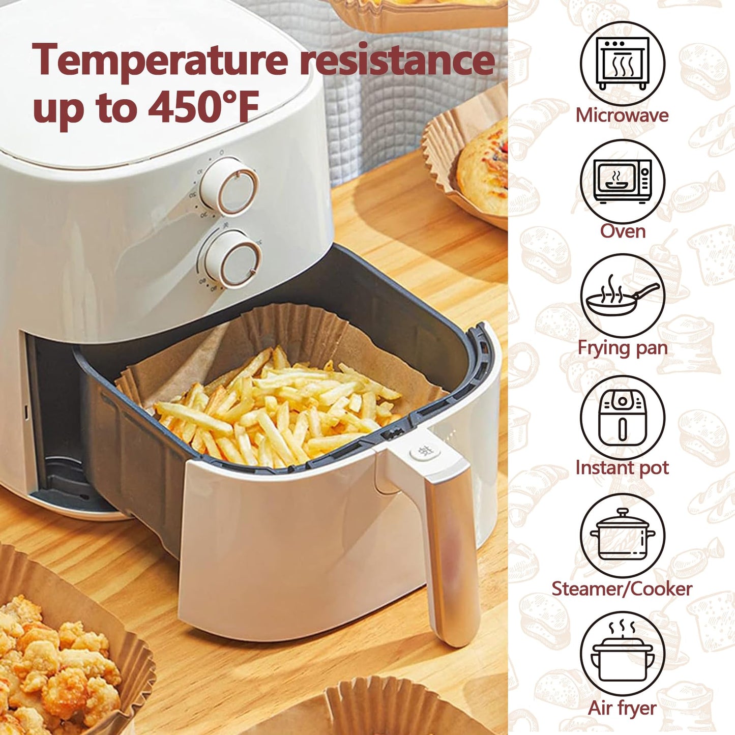 10 Inch Air Fryer Liners Disposable, 100 Pack Parchment Paper Sheets for Air Fryer Basket, Non-Stick, Disposable, Unbleached, Heat Resistant, Fits 5-8 QT Air Fryers, Oil-Free & Healthy Cooking