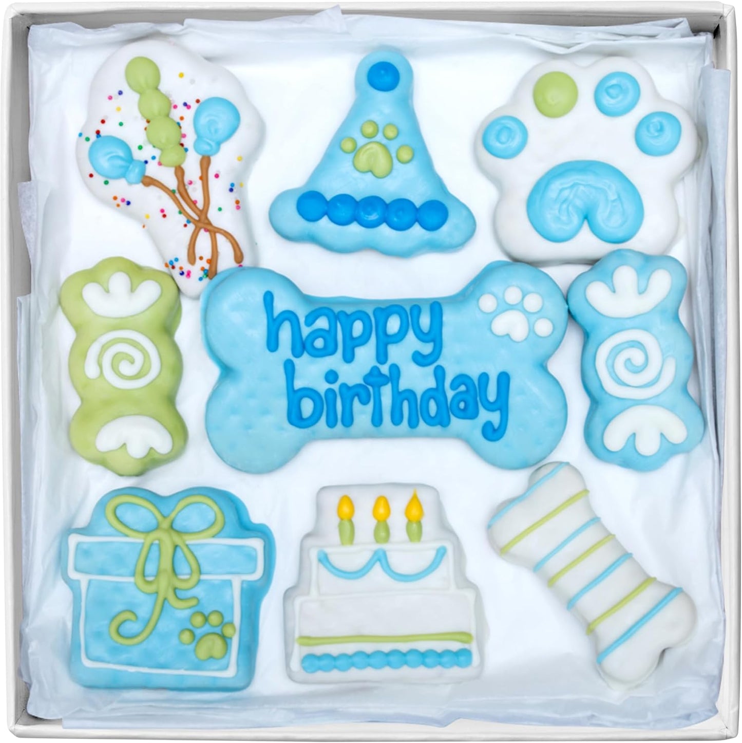 Wufers Birthday Boy Cookie Box - Gourmet Dog Treats Made with Locally Sourced Ingredients (Blue)