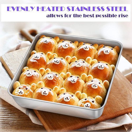 E-far 8 x 8-Inch Baking Pan Set - Stainless Steel Square Cake & Brownie Bakeware | Dishwasher Safe