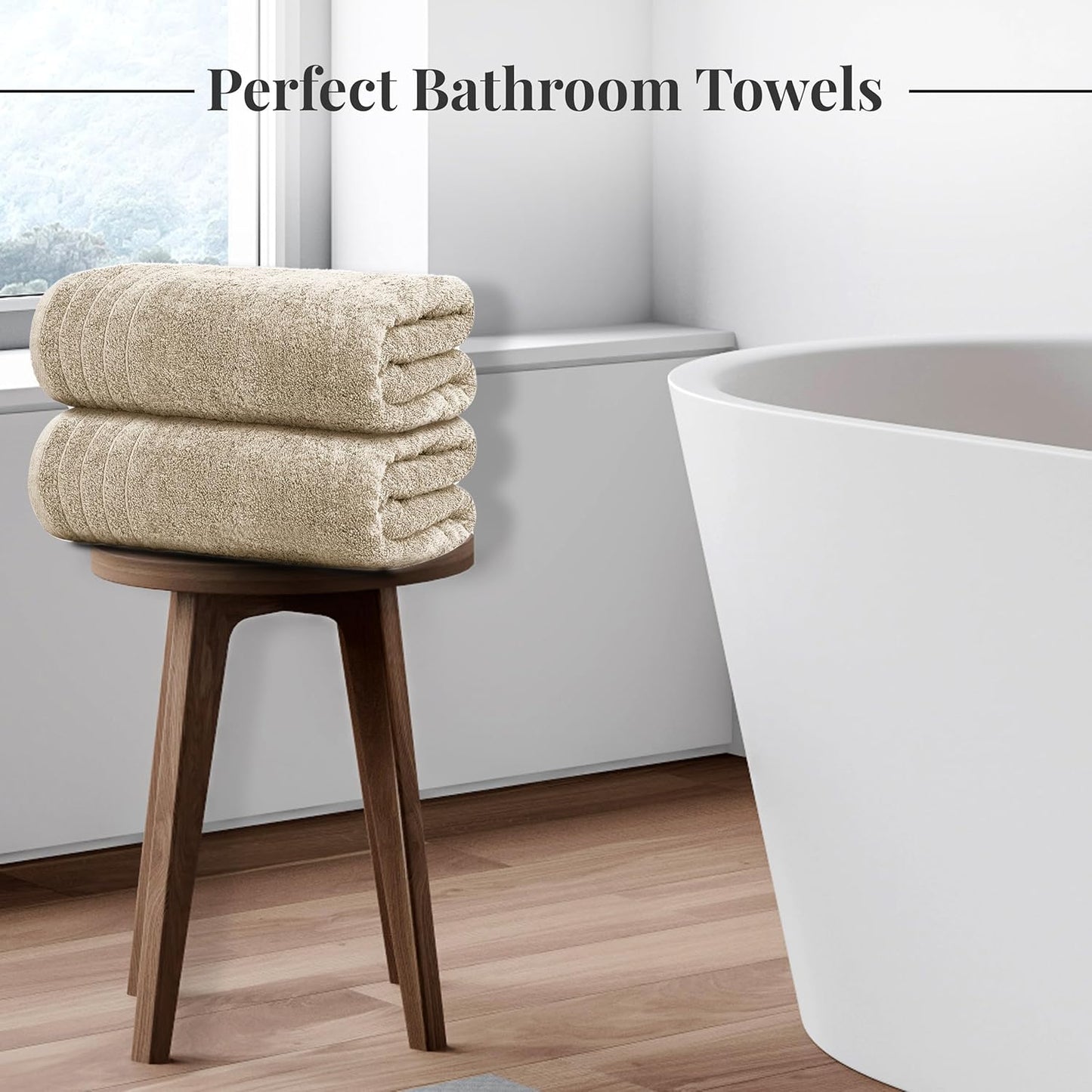 Tens Towels Extra Large Bath Towels - 100% Cotton, Super Soft & Absorbent | 30 x 60 Inches, Beige - Pack of 4