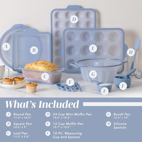 Cook With Color 17-Pc. Silicone Baking Pan Set - Non-Stick Muffin Pans & Sturdy Metal Frame | Easy Clean