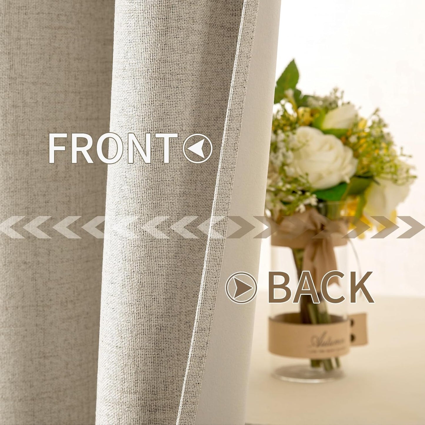 MIULEE Linen Curtains - 100% Blackout Thermal Insulated Drapes for Bedroom & Living Room | 52 x 45 Inch (2 Panels)