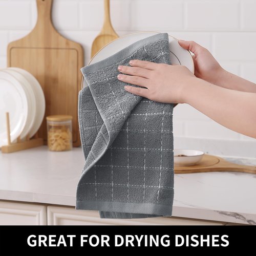 Homaxy 100% Cotton Terry Kitchen Dish Cloths, Ultra Soft and Absorbent Dish Towels for Kitchen, Suitable for Drying and Washing Dishes, 6 Pack, 12 x 12 Inches, Grey