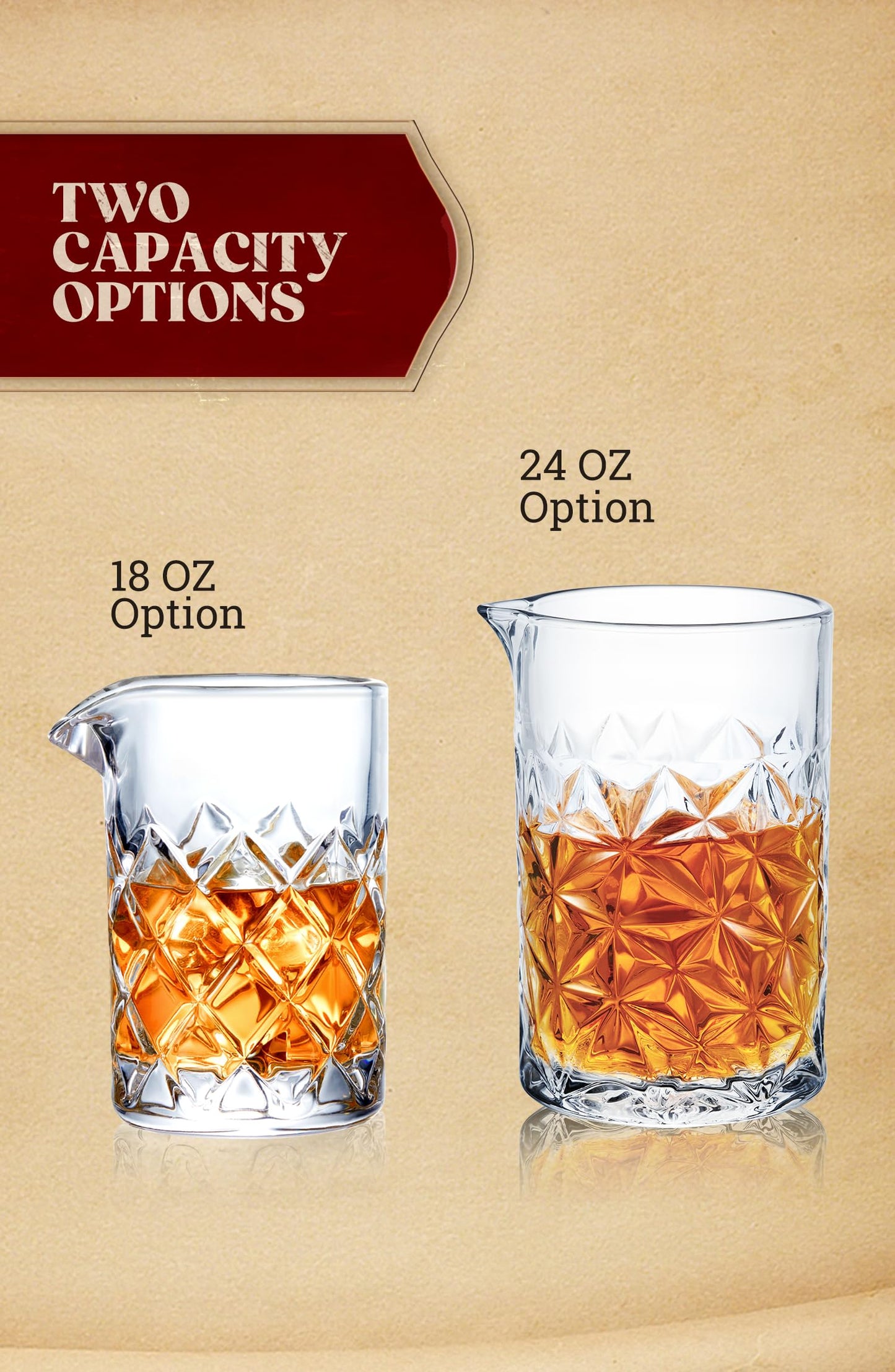 KITESSENSU Cocktail Mixing Glass 24oz 710ml - Crystal Bartender Accessories Glass Beaker to Mix & Stir Cocktails - Thick and Sturdy Bottom - Premium Seamless Design