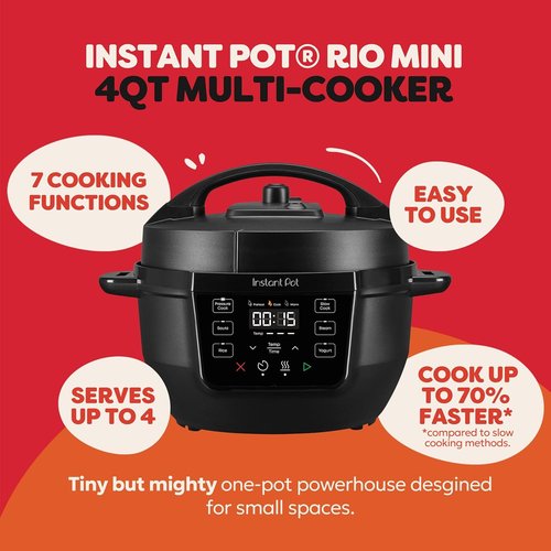 Instant Pot 4QT RIO Mini 7-in-1 Multi-Cooker - Pressure Cooker, Slow Cook, Steam & More | Black, 4 Quarts
