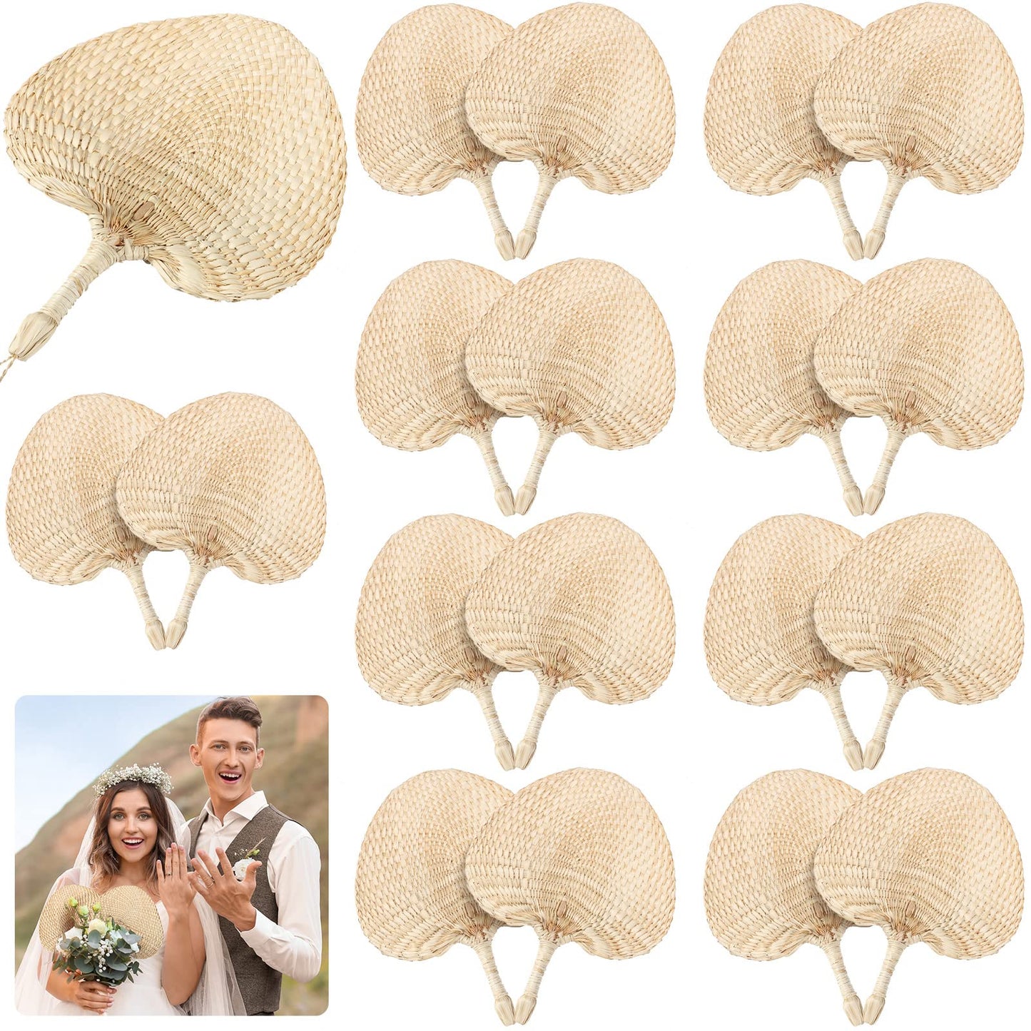 Marsui 30 Pieces Wedding Raffia Fans Natural Handmade Palm Leaf Hand Weaving Boho Fans for Guest Couple Summer Cooling Supplies Farmhouse Wall Decor Wedding Favors