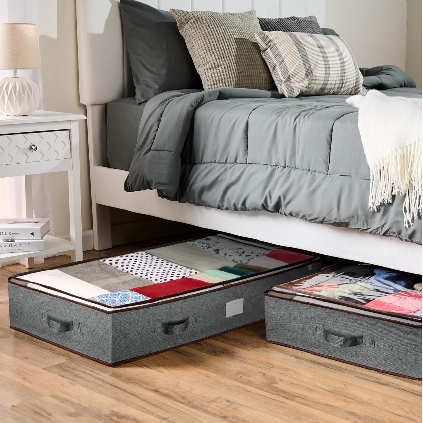 Under Bed Storage Bins - Pack of 4 Durable Containers for Clothes & Shoes | Clear Top & Dual Zippers