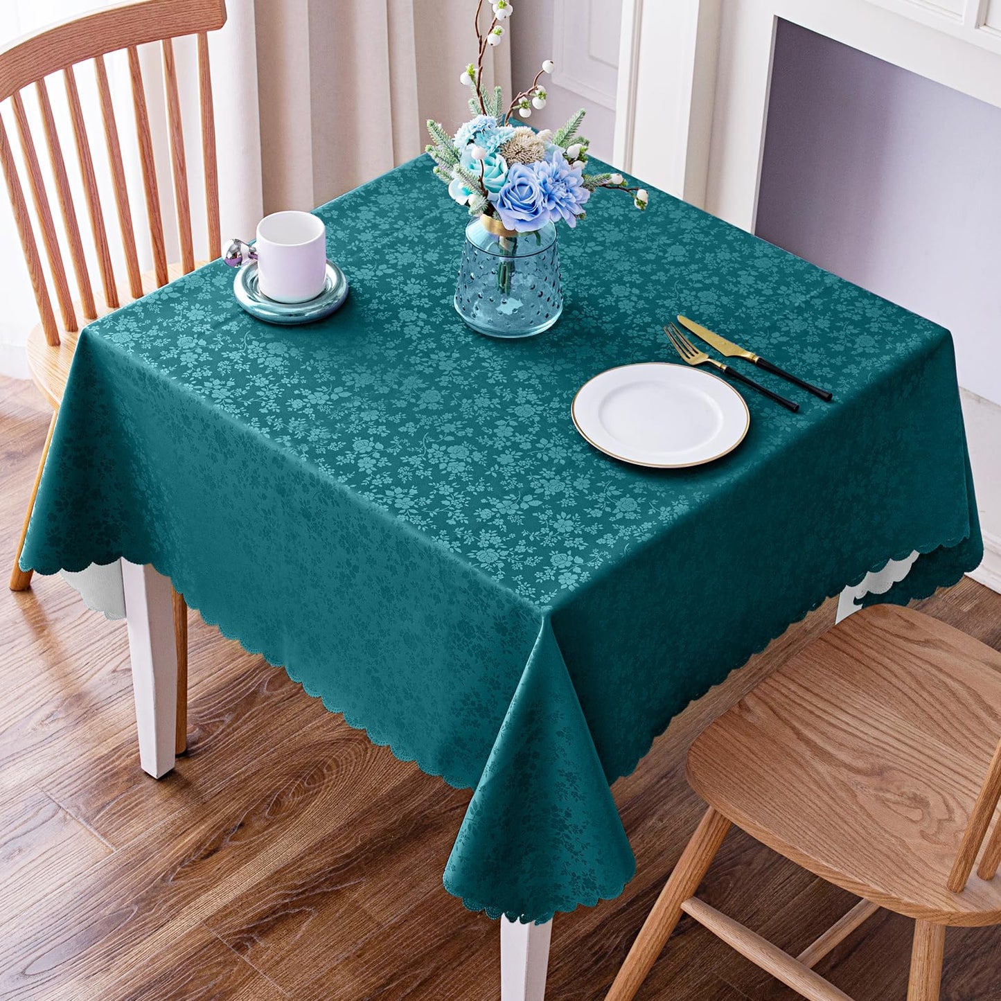 Smiry Square Table Cloth, Waterproof Heavy Duty Vinyl Tablecloths, Wipeable Washable Table Cover for Kitchen and Dining Room (Emerald Green, 70" x 70")