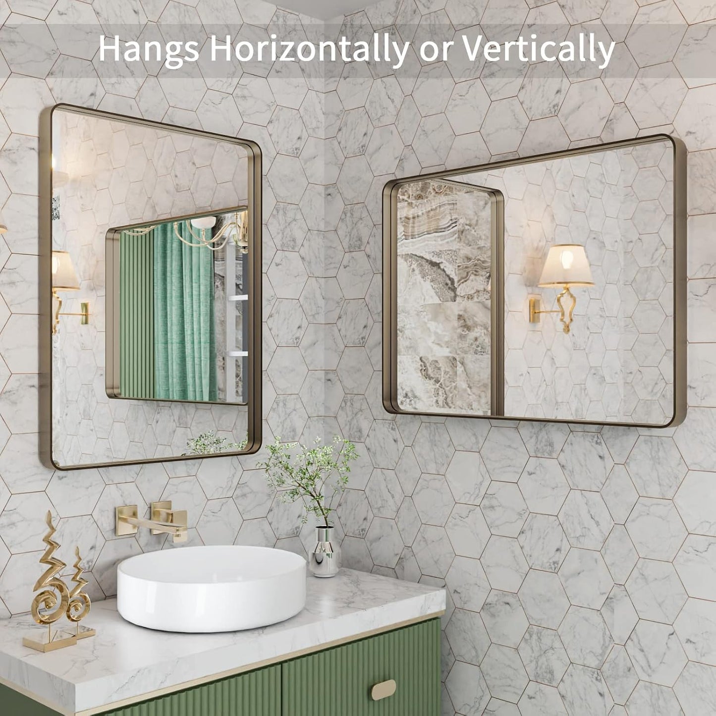 LOAAO Bronze Bathroom Mirror - 20”X30” Rounded Rectangle Design with Anti-Rust Brushed Frame | Versatile Hanging Options