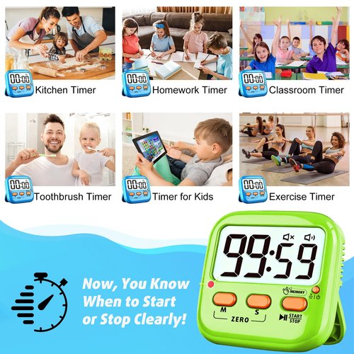 Azosowo 2 Pack Digital Timer for Kids, Magnetic Kitchen Timers for Cooking, Egg, Teachers, Classroom, Study, Exercise, Oven Baking - AAA Battery Included
