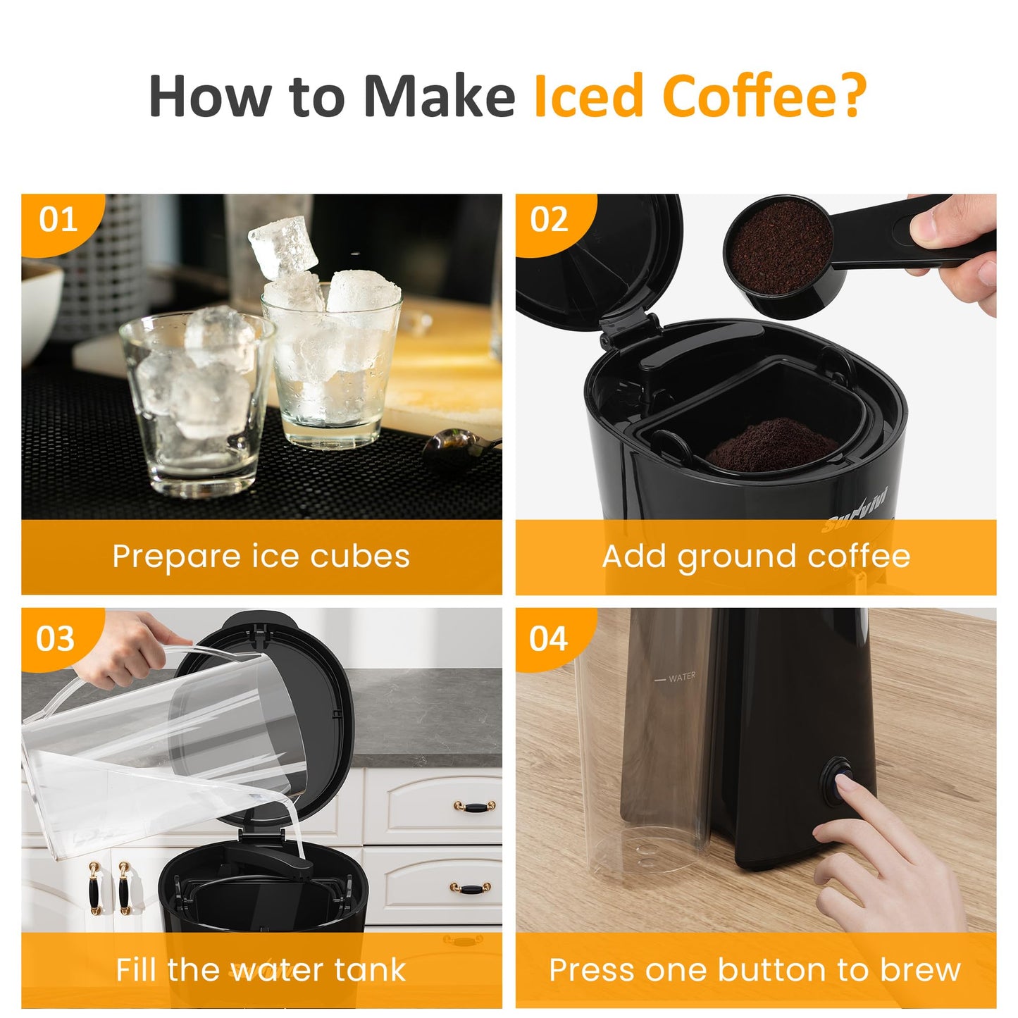 Iced Coffee Tea Maker with Reusable Filter Basket, 3 QT Pitcher, Iced Tea and Coffee Machine , Tea Makers for Iced Tea, Lattes, Lemonade and Flavored Water, Adjustable Brew Strength, Black and Silver