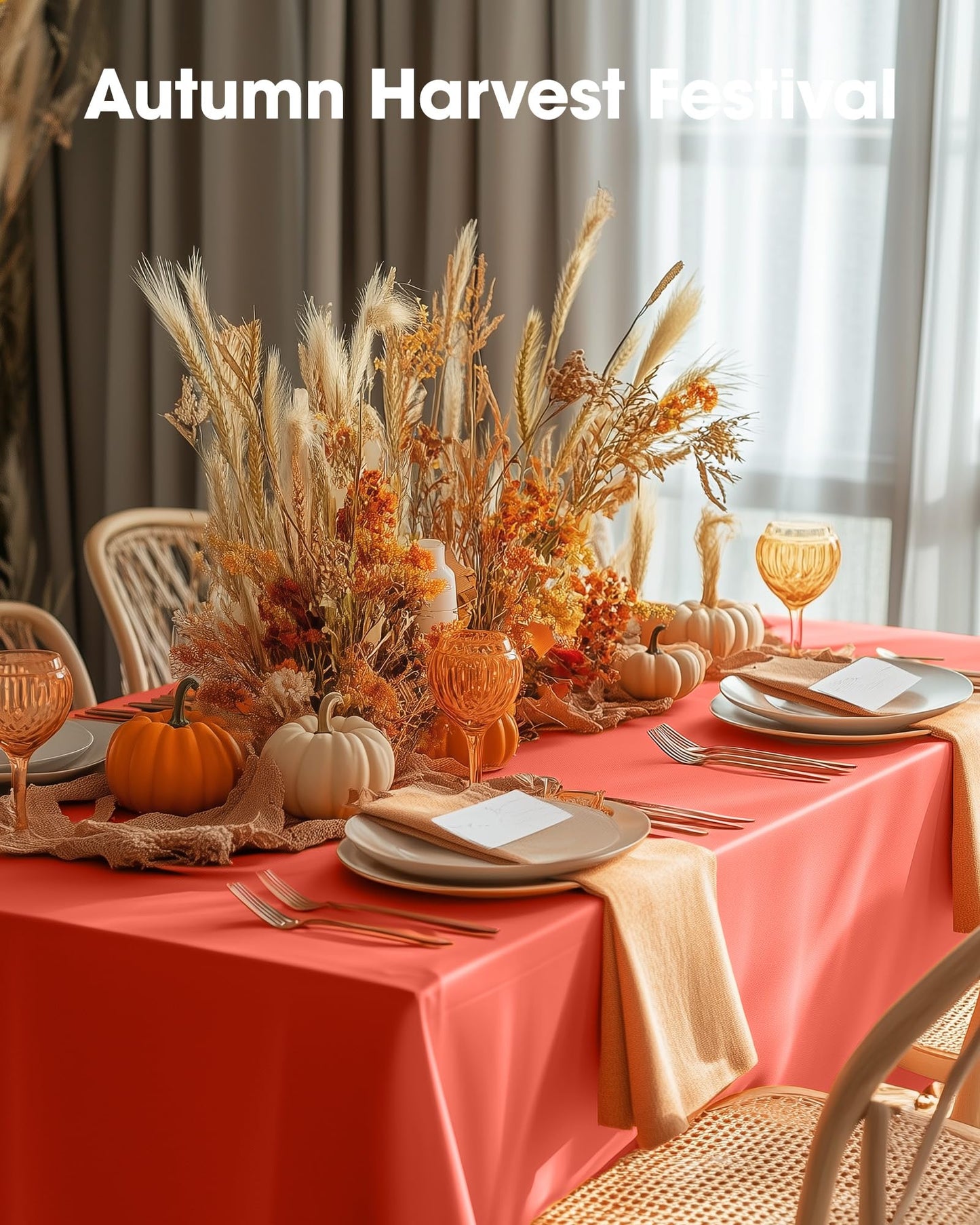 Pureegg Plastic Table Cloth Disposable 10 Pack, 54 x 108 Inch Table Cloths, Halloween Party, Thanksgiving Decorations, Harvest, Fall Tablecloths, Rectangle Tables, Leakproof & Sturdy, Orange