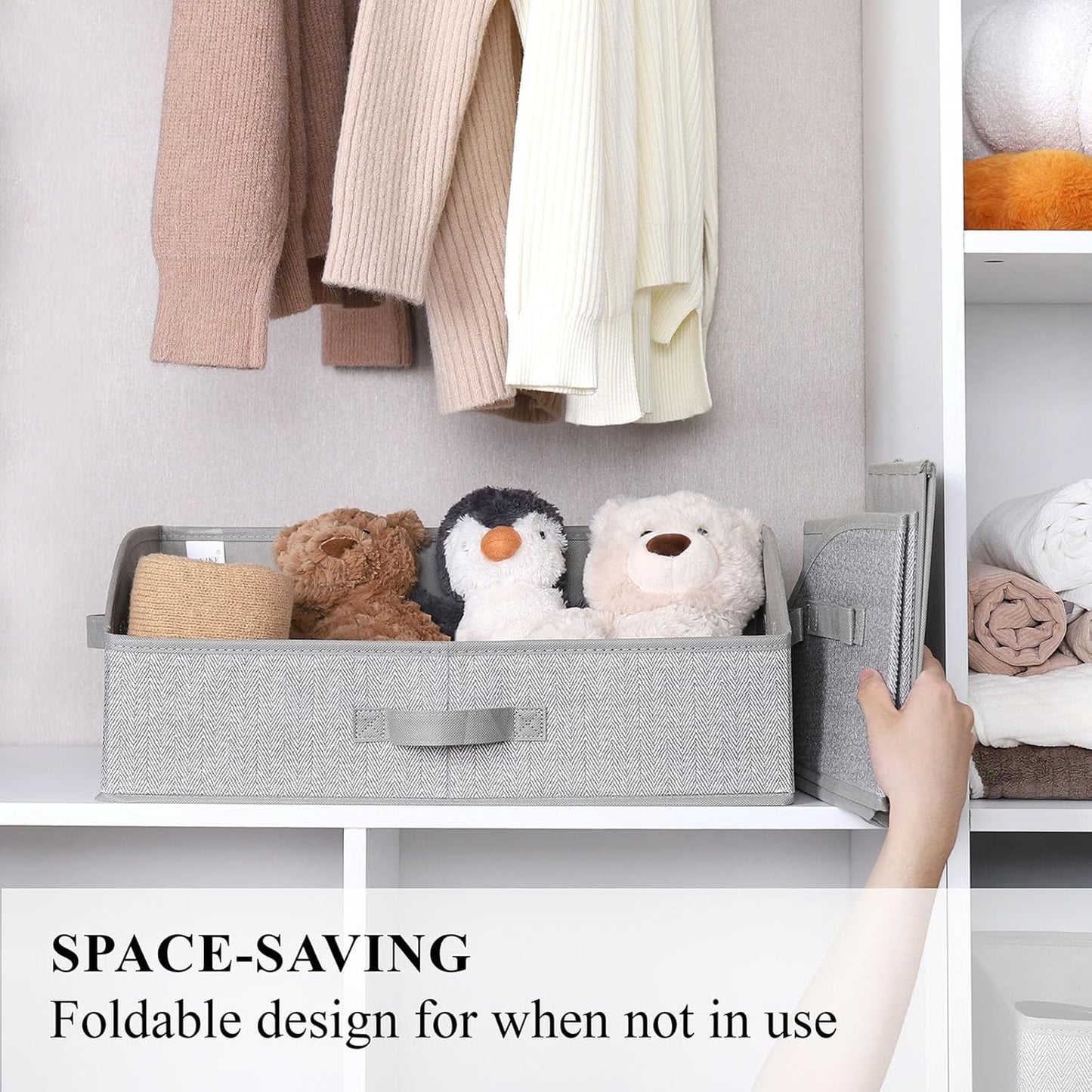 WUIKE Closet Organizers - Extra Large Fabric Storage Bins with Handles | Herringbone Gray, 3-Pack