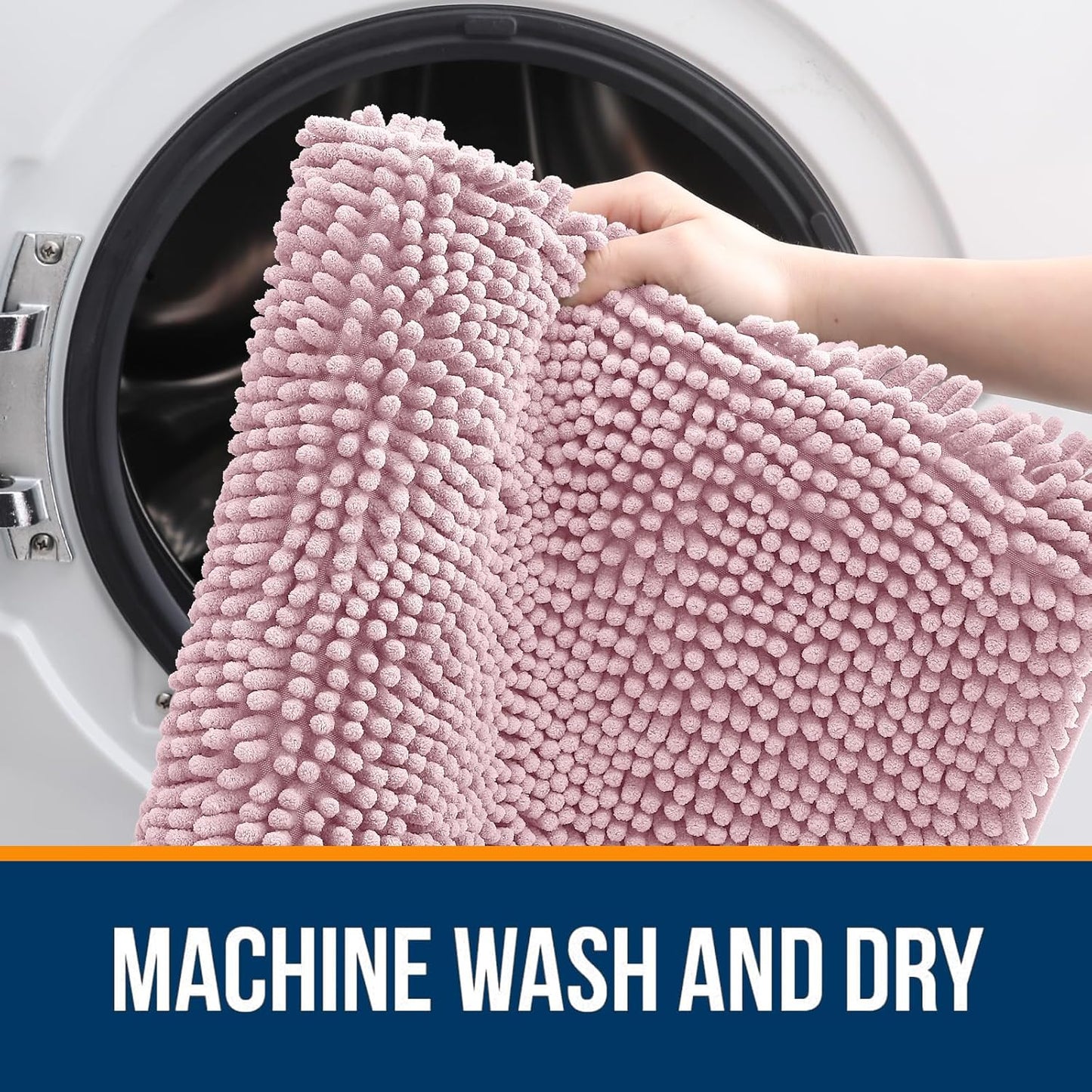 OLANLY Large Bathroom Rugs - Extra Soft Chenille Bath Mats with Rubber Backing | Quick Dry, Machine Washable, Dusty Rose 40x32
