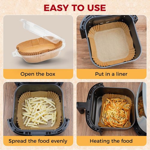 Air Fryer Liners - 150 Pcs Non-Stick 6.5-Inch Square Parchment Paper for Air Fryer & Steamer