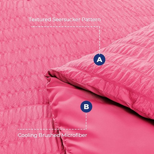 HYMOKEGE California King Comforter Set - Hot Pink Seersucker 7-Piece Luxury Bedding Set