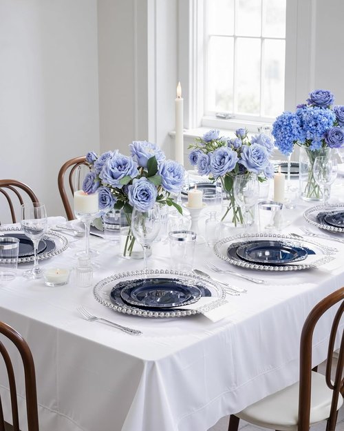 Hioasis 350pcs Blue and Silver Party Plates - Heavy-Duty Set for 50 Guests with Cutlery, Napkins & Cups