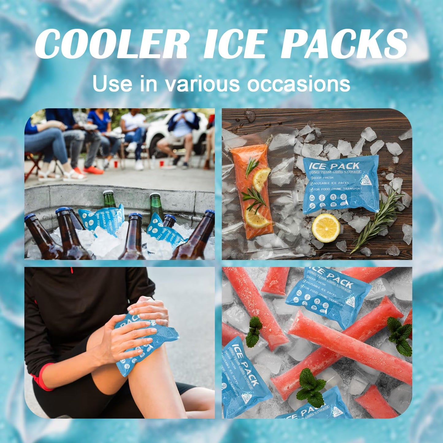 Lagincig 50PCS Ice Packs for Coolers Shipping Lunch Box - Cold Cooler Bag Long Lasting Reusable Ice Pack Gel Freezer Packs for Camping Beach Fishing Shipping Food