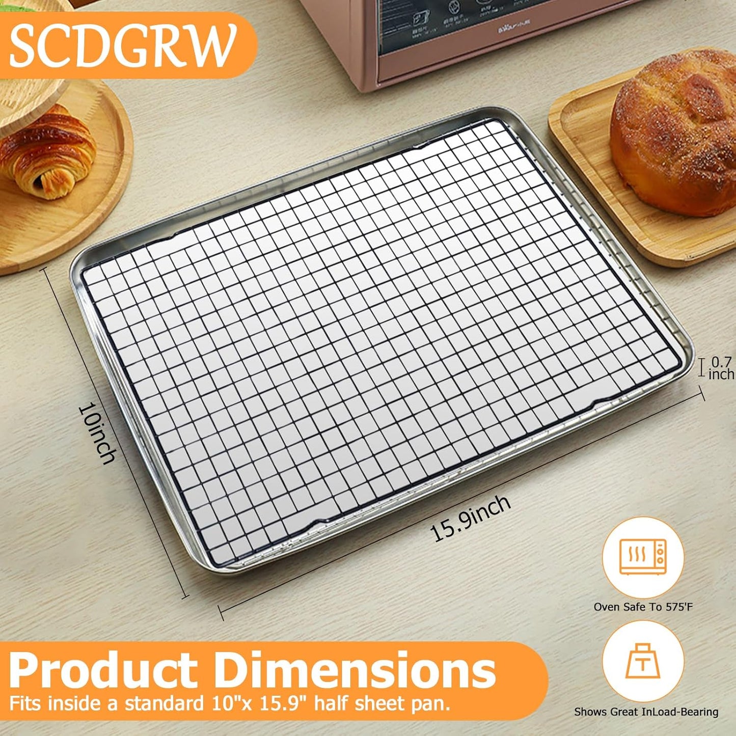 Skiennix Cooling Racks - Heavy Duty Stainless Steel Baking Rack Set | 10" x 16" | Oven & Dishwasher Safe