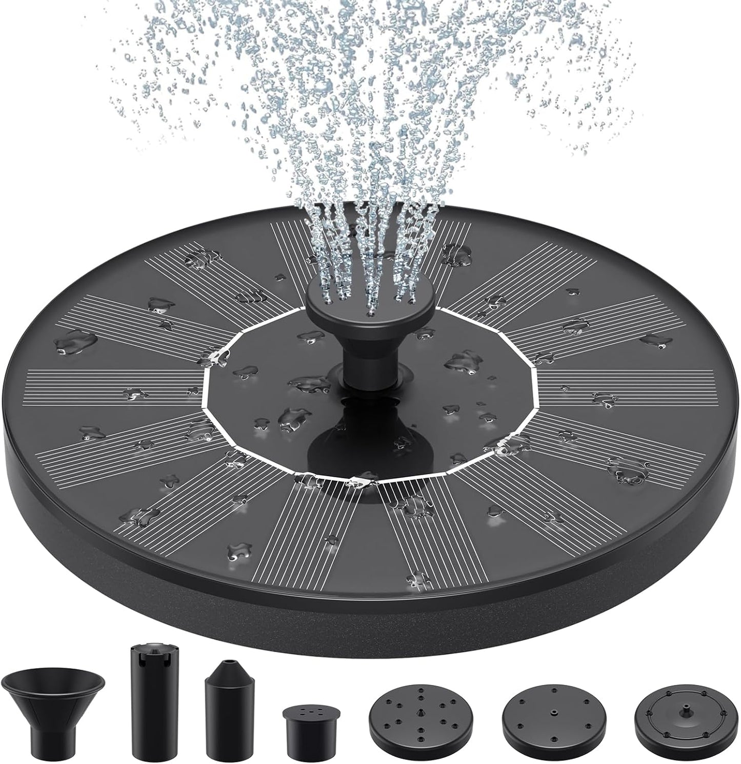Priksia Solar Water Fountain - Solar Powered Bird Bath Fountain with 6 Nozzles | Black, 1.4W for Garden & Pond