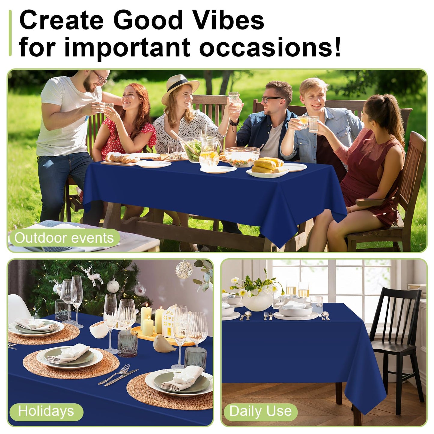 QIKSION Navy Blue Plastic Table Cloth Disposable 12 Pack, 54 x 108 Inch Tablecloths for Party, Graduation, Patriotic, Veterans Day Decorations, Dark Blue Rectangle Table Cover